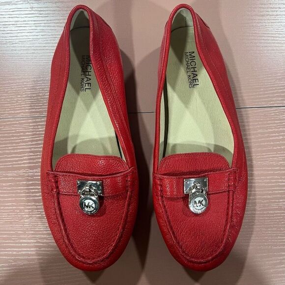 Michael Kors Hamilton Red Leather Moccasins Loafers - Picture 1 of 5